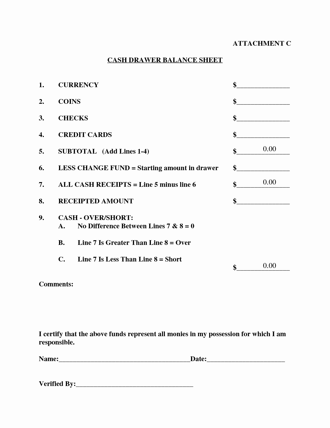 Cash Register Count Sheet Unique Cash Drawer Balancing Sheet