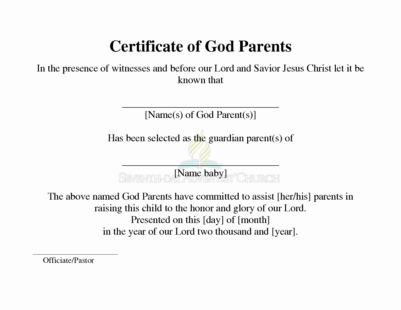 Catholic Baptism Certificate Template Inspirational Godparent Certificate Wording
