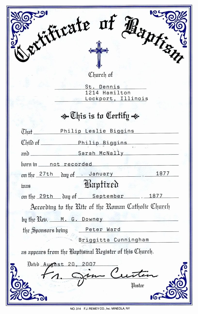 Catholic Baptismal Certificate Template Fresh Catholic Confirmation Certificate Template