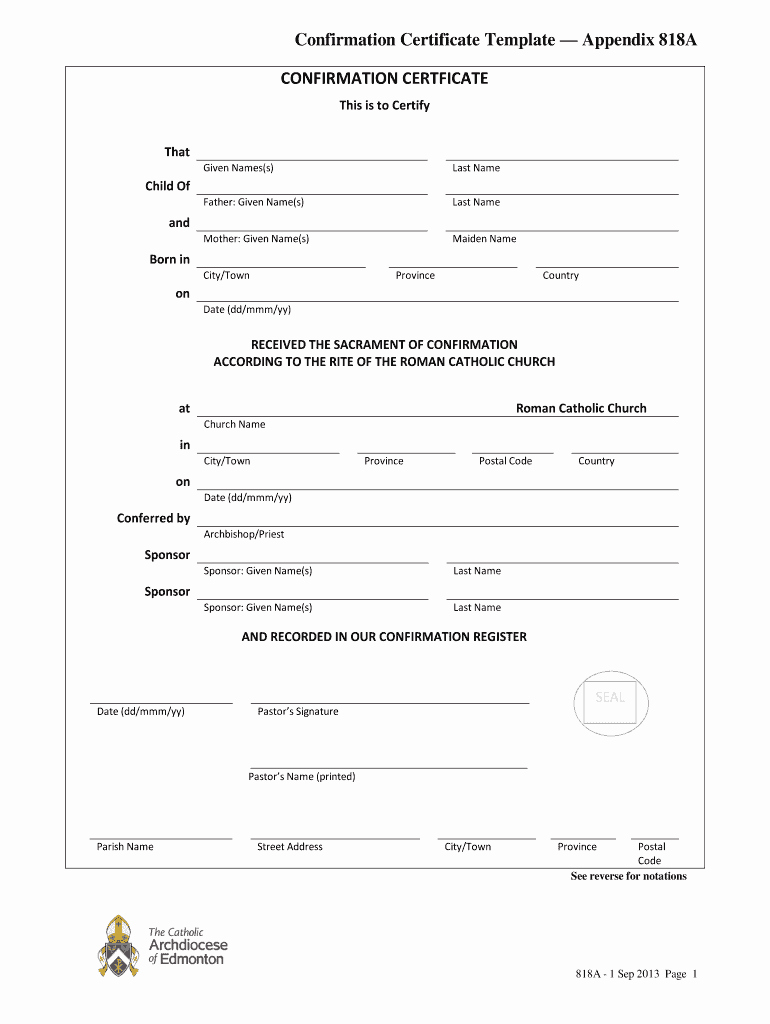 Catholic Confirmation Certificate Template Luxury Confirmation Certificate Pdf Fill Line Printable