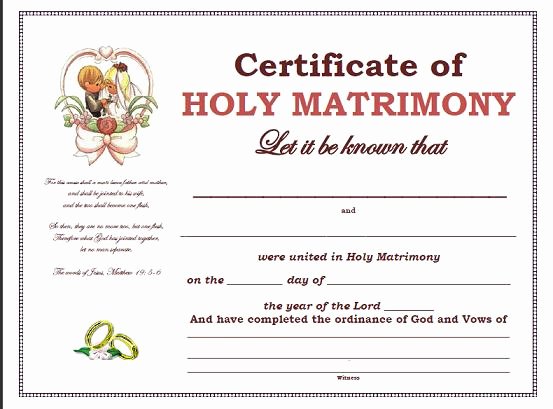 Catholic Marriage Certificate Template Beautiful Holy Matrimony Certificate Free to Download