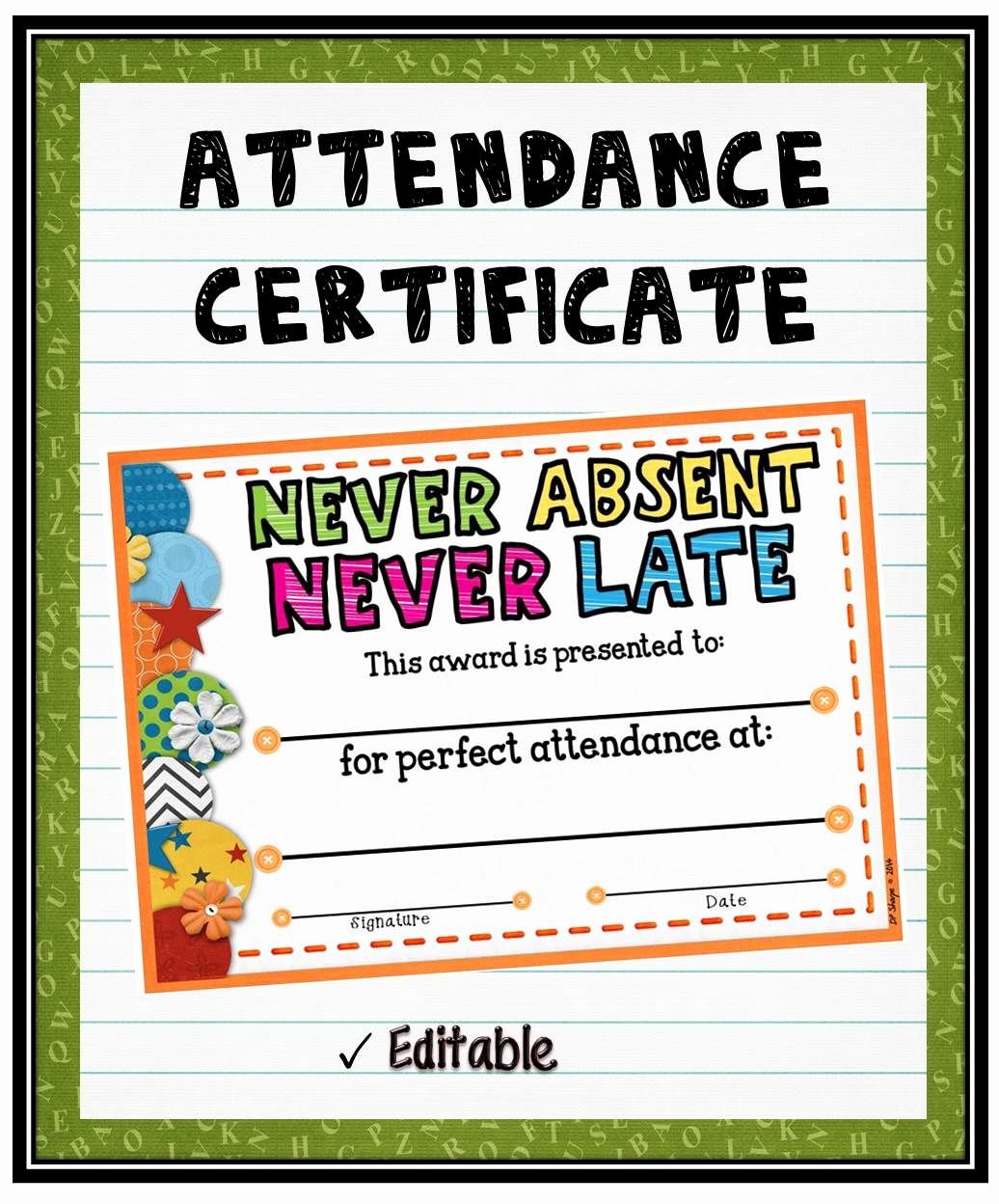 Certificate for Perfect attendance Inspirational attendance Certificate 2 Fillable