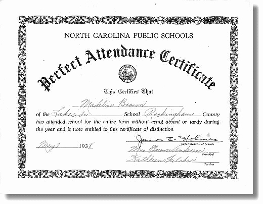 Certificate for Perfect attendance Luxury Madeline Brown Lakeside Elementary Perfect attendance
