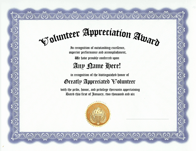 Certificate for Volunteer Work Inspirational Volunteer Appreciation Award Certificate Custom Gift