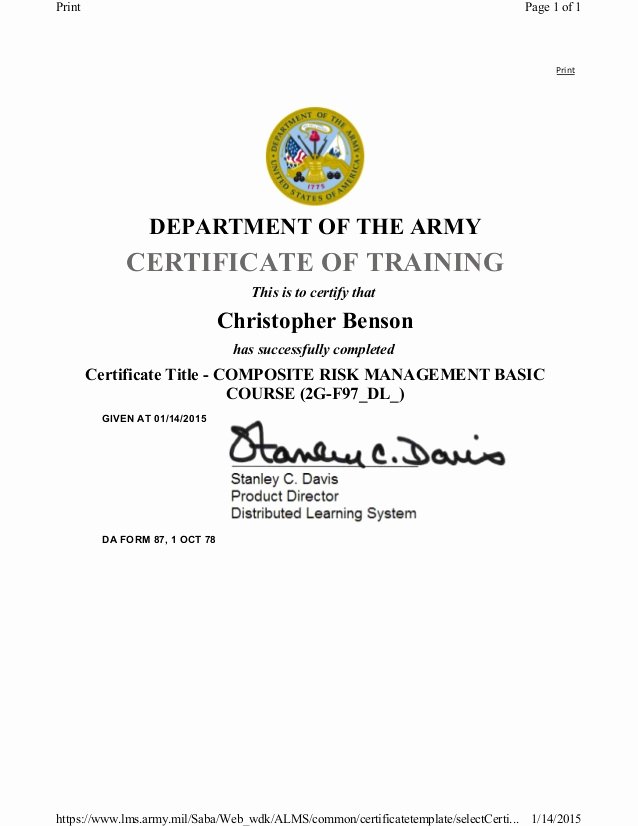 Certificate Of Achievement Army form Elegant Crm Basic Course