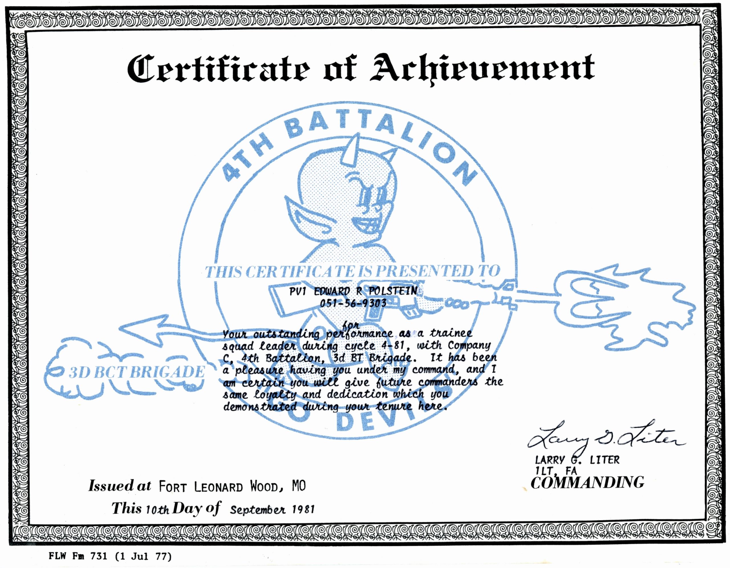 Certificate Of Achievement Army form New Ac Plishments