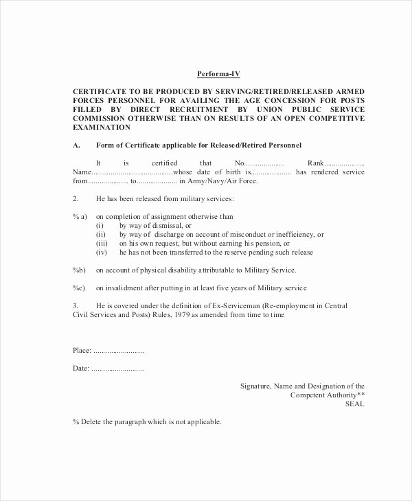 Certificate Of Achievement Army form Unique Free 15 Sample Certificate Of Service forms