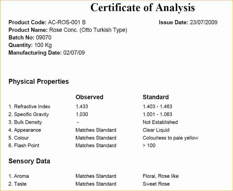 Certificate Of Analysis Template Excel Unique 5 Certificate Of Analysis Template