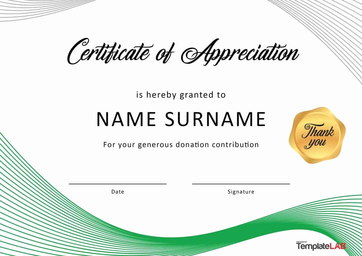 Certificate Of Appreciation for Donation Template Awesome 30 Free Certificate Of Appreciation Templates and Letters