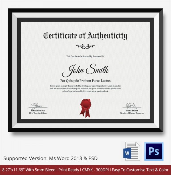 Certificate Of Authenticity Art Template Inspirational 45 Sample Certificate Of Authenticity Templates In Pdf