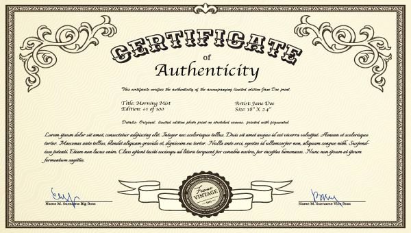 Certificate Of Authenticity Artwork Template Awesome Certificate Of Authenticity Template Certificate