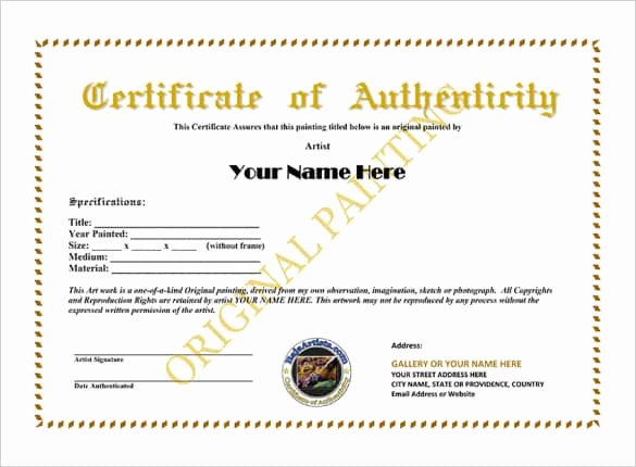 Certificate Of Authenticity Artwork Template Inspirational 12 Certificate Authenticity Templates Word Excel Samples