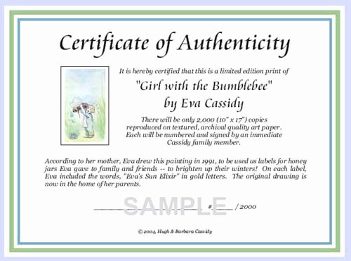 Certificate Of Authenticity Autograph Template Best Of Eva Cassidy Artwork Certificates