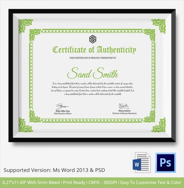 Certificate Of Authenticity Paper Lovely Sample Certificate Of Authenticity Template 29