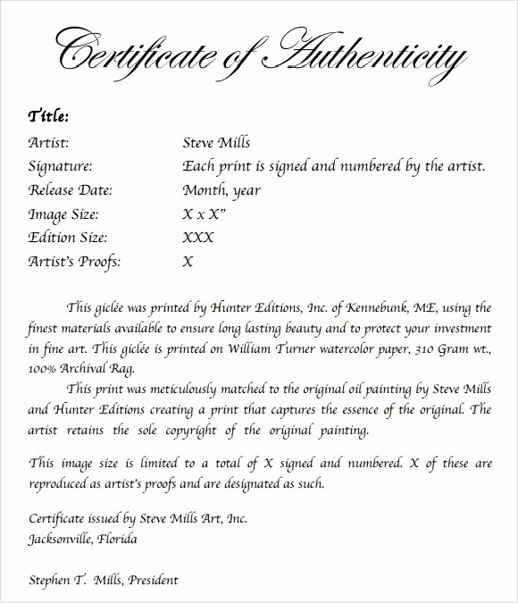 Certificate Of Authenticity Photography Template New Sample Certificate Of Authenticity Template 9 Free