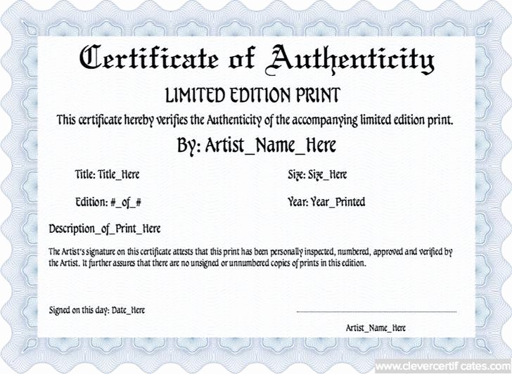Certificate Of Authenticity Template Art Best Of Certificate Of Authenticity Templates