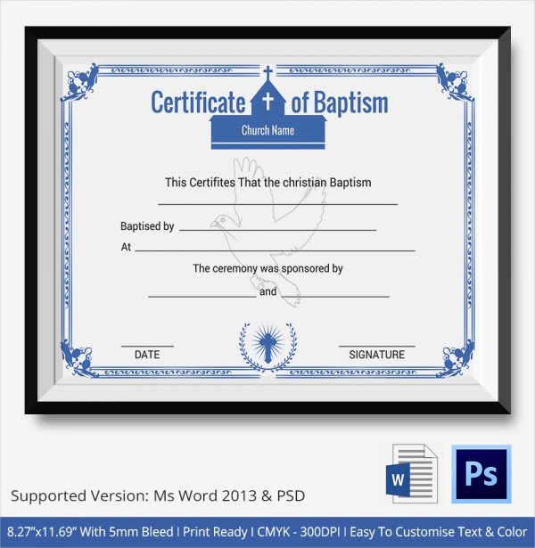 Certificate Of Baptism Word Template Awesome Sample Baptism Certificate 23 Documents In Pdf Word Psd