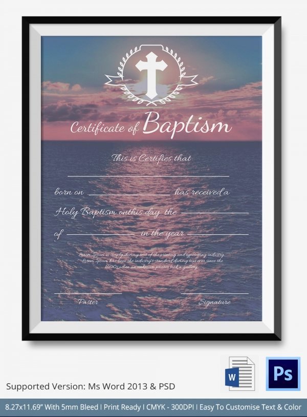 Certificate Of Baptism Word Template Lovely 27 Sample Baptism Certificate Templates Free Sample