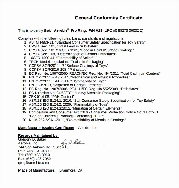 Certificate Of Conformity Template Lovely Sample Conformity Certificate Template 15 Documents In