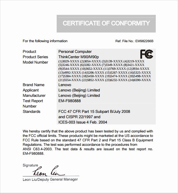 Certificate Of Conformity Template Luxury Sample Conformity Certificate Template 8 Free Documents