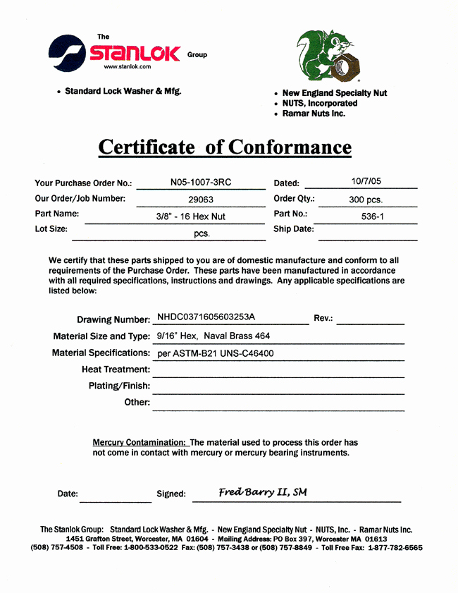 Certificate Of Conformity Template New Manufacturer Fasteners Special Nuts Taper Pins Distributor