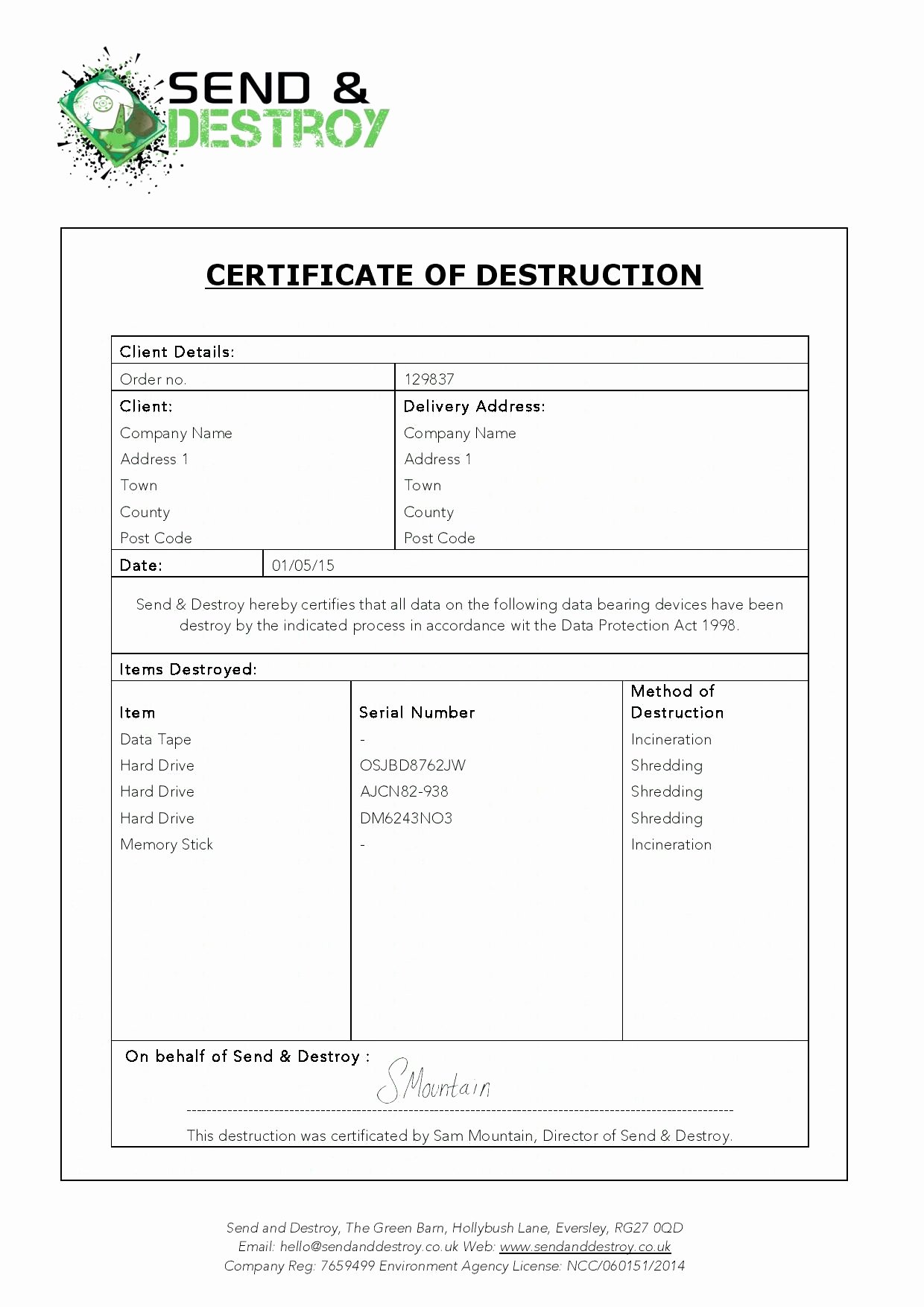Certificate Of Data Destruction Template Beautiful Nnzxpm Internship Certificate format Mba Copy Copy