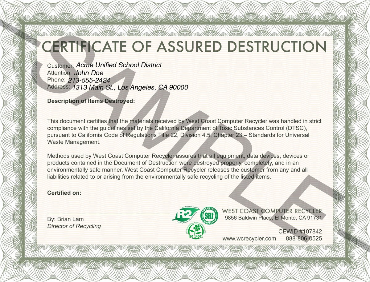 Certificate Of Data Destruction Template Fresh Certifications Insurance