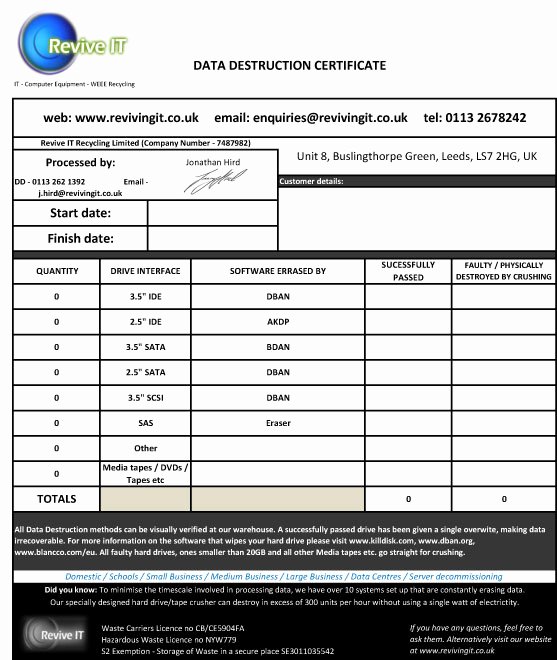 Certificate Of Data Destruction Template Unique Dcg Archives Puter Recycling Newcastle