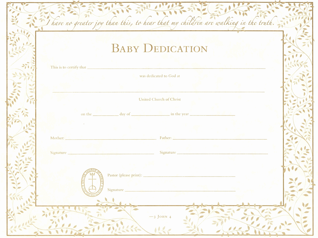 Certificate Of Dedication Template Luxury United Church Of Christ Baby Dedication Certificate