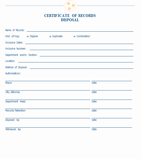 Certificate Of Destruction Template Unique Sample Certificate Of Records Disposal