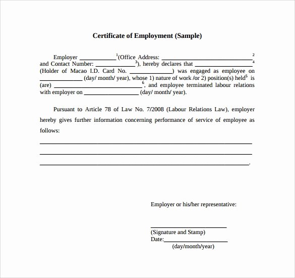 Certificate Of Employment Template Fresh Certificate Employment Samples Word Excel Samples