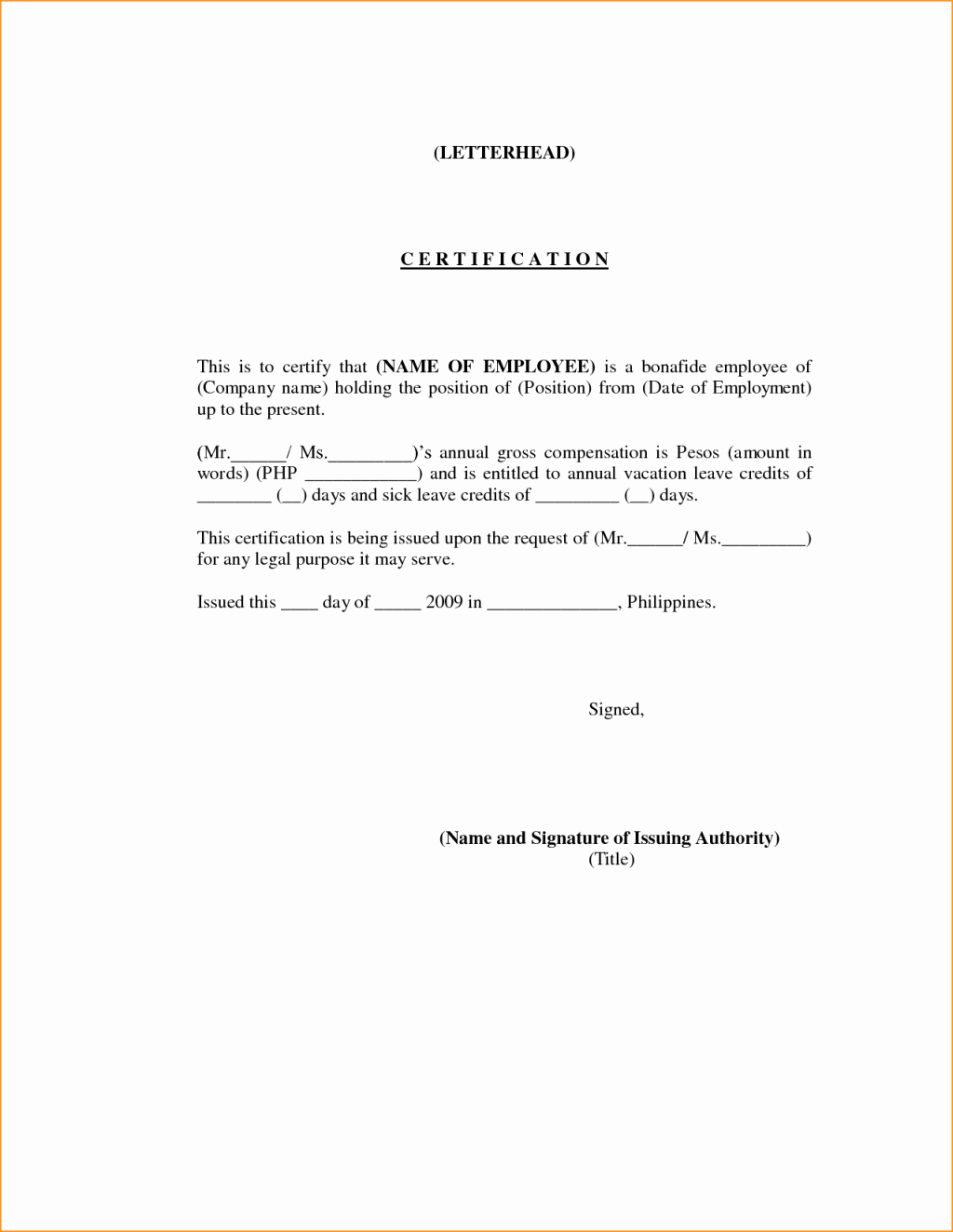 Certificate Of Employment Template Inspirational formal Sample Of Employee Certification Template with Text