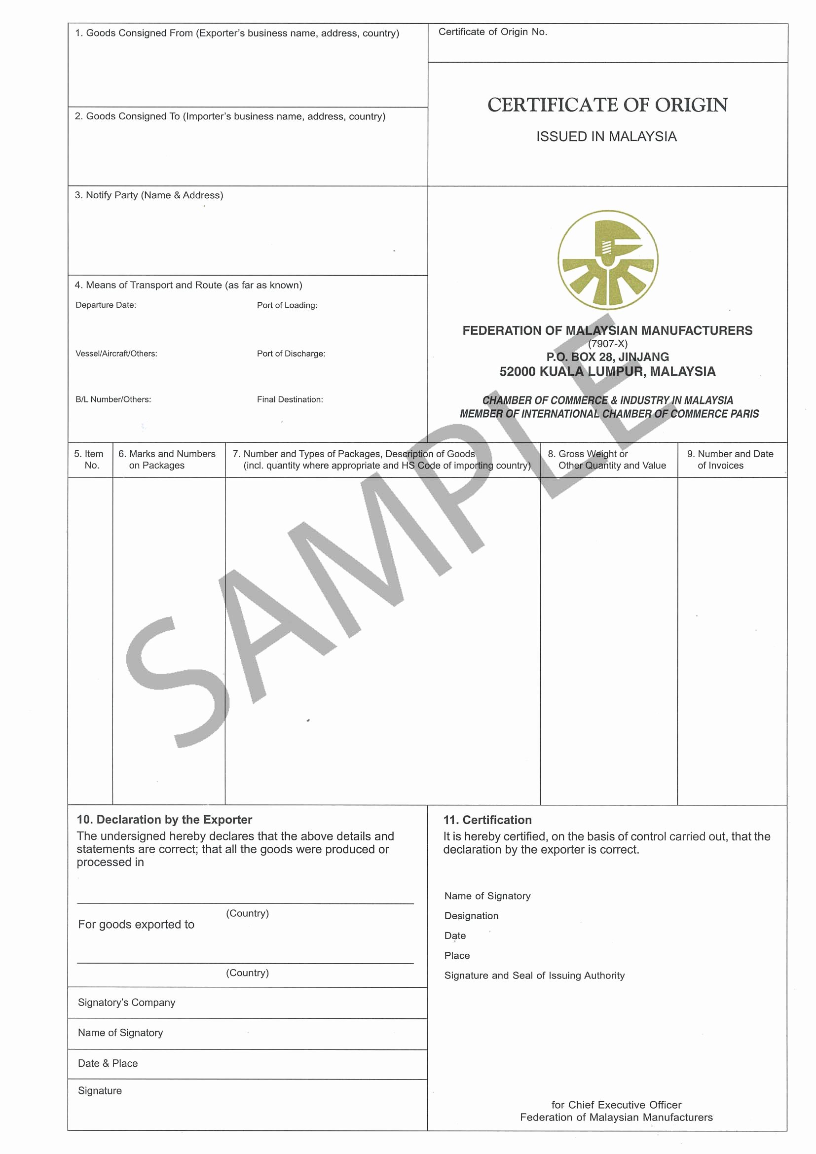 Certificate Of Manufacture Template Unique Certificate origin – Vamaship