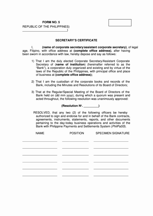 Certificate Of organization Nebraska Template Luxury Secretarys Certificate Printable Pdf