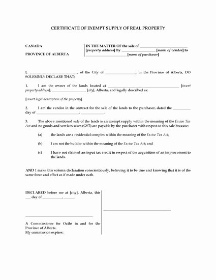 Certificate Of organization Nebraska Template Unique Alberta Gst Exemption Certificate for Sale Of Real