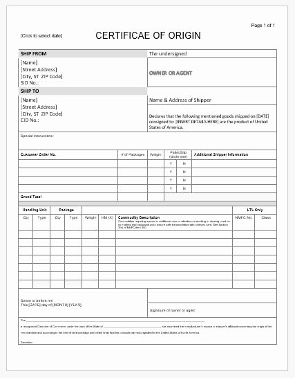 Certificate Of origin for A Vehicle Template New Certificate Of origin Template for Ms Word