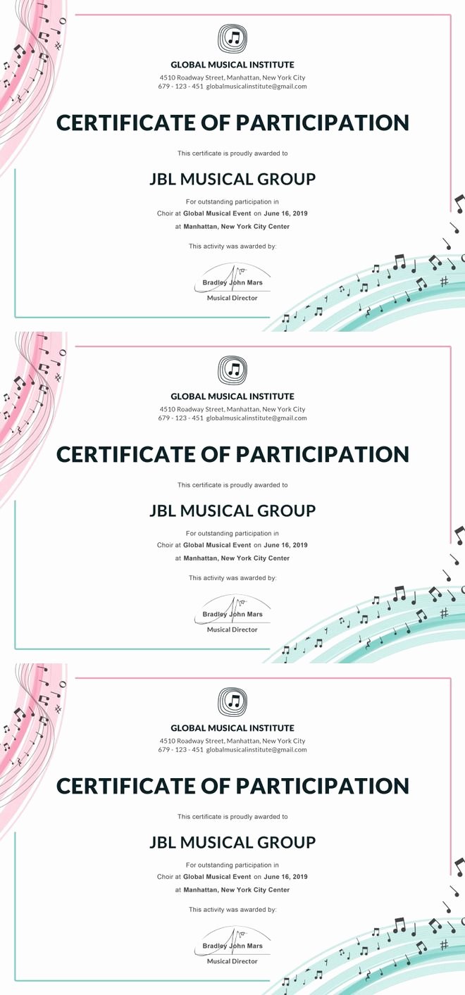 Certificate Of Participation Design Fresh Free Choir Certificate Of Participation