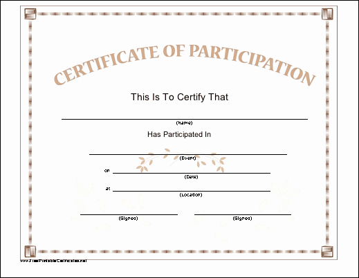 Certificate Of Participation Sample Fresh 12 Certificate Of Participation Templates