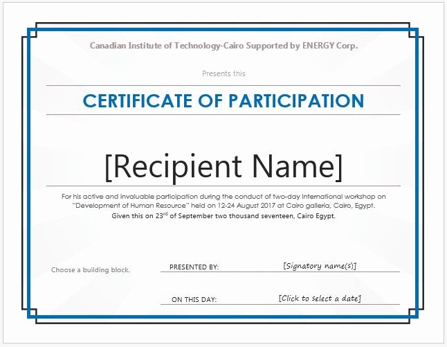 Certificate Of Participation Template Fresh Printable Participation Templates