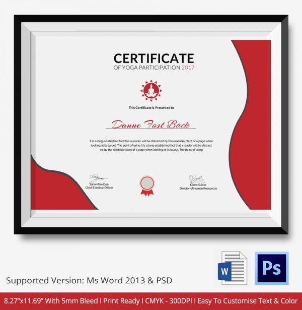Certificate Of Participation Template Word Beautiful Yoga Certificate Template 12 Free Word Pdf Psd format