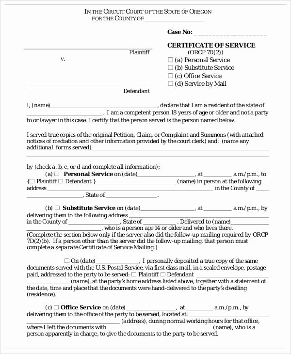 Certificate Of Service Sample New 42 Sample Service forms