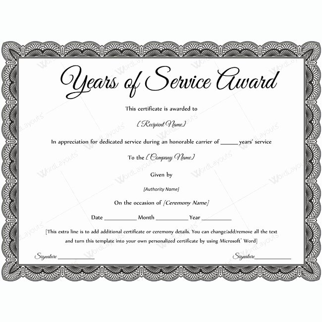 Certificate Of Service Template Best Of Sample Years Service Award Awardcertificate