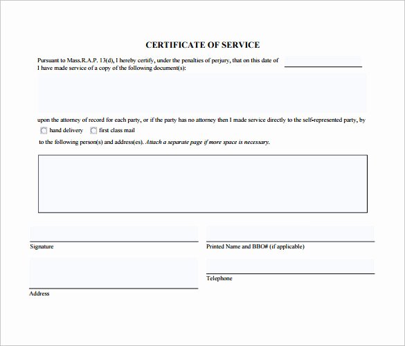 Certificate Of Service Template Fresh Sample Certificate Of Service Template 20 Documents In
