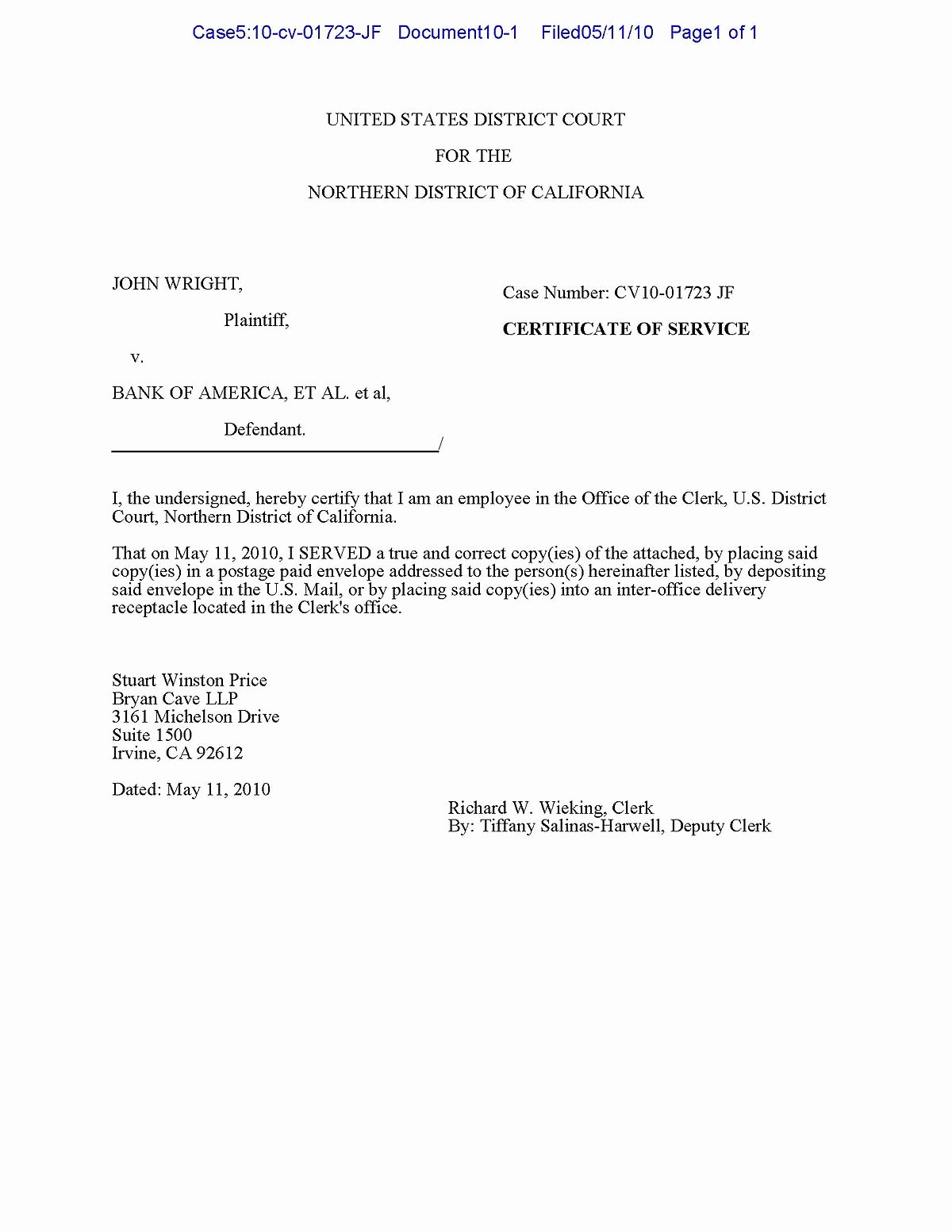 Certificate Of Service Template Unique Notice Of Electronic Filing