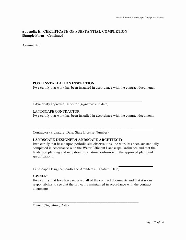 Certificate Of Substantial Completion Template Fresh Water Efficient Landscaping Design