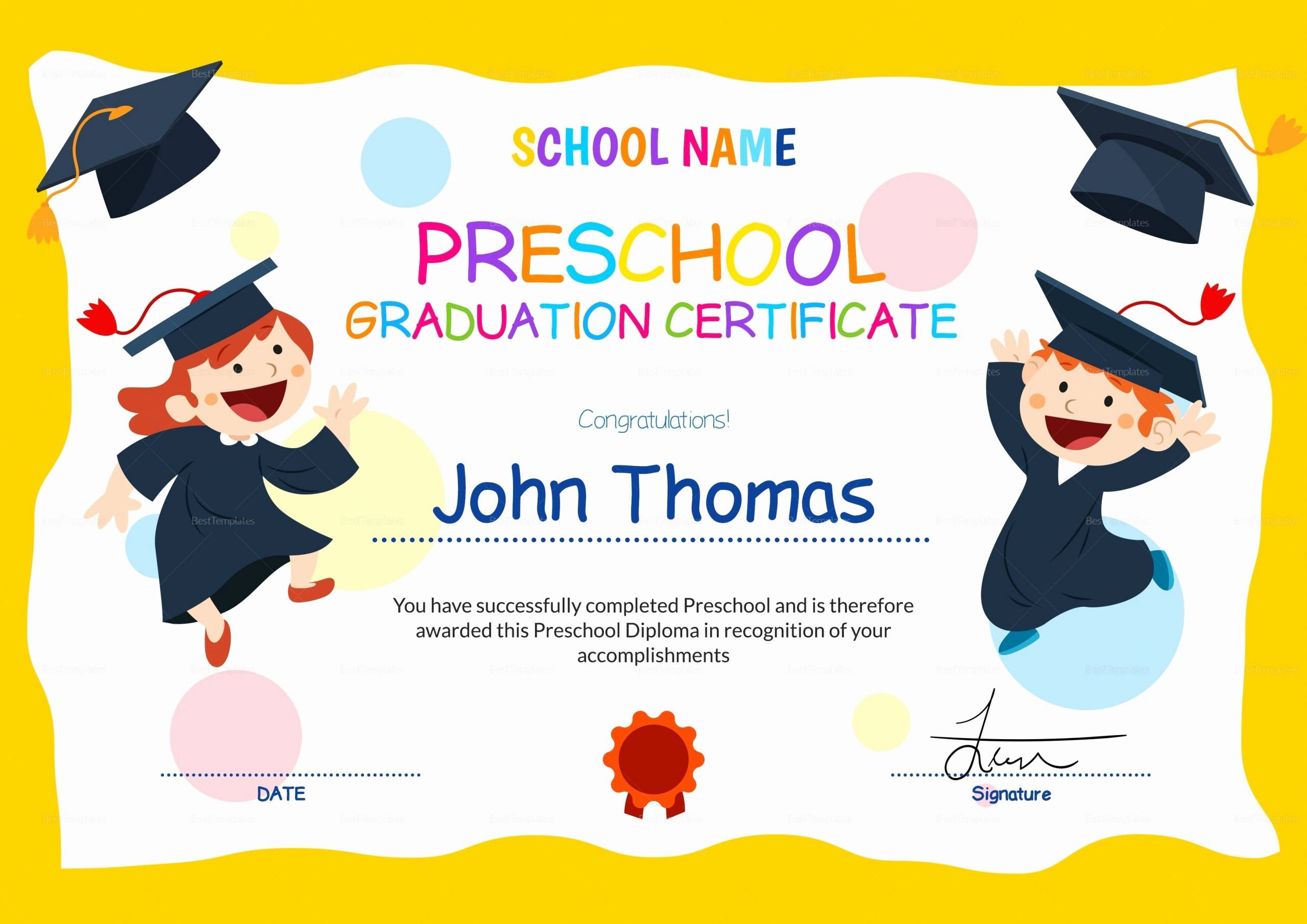 Certificate Template for Kids Fresh 11 Preschool Certificate Templates Pdf
