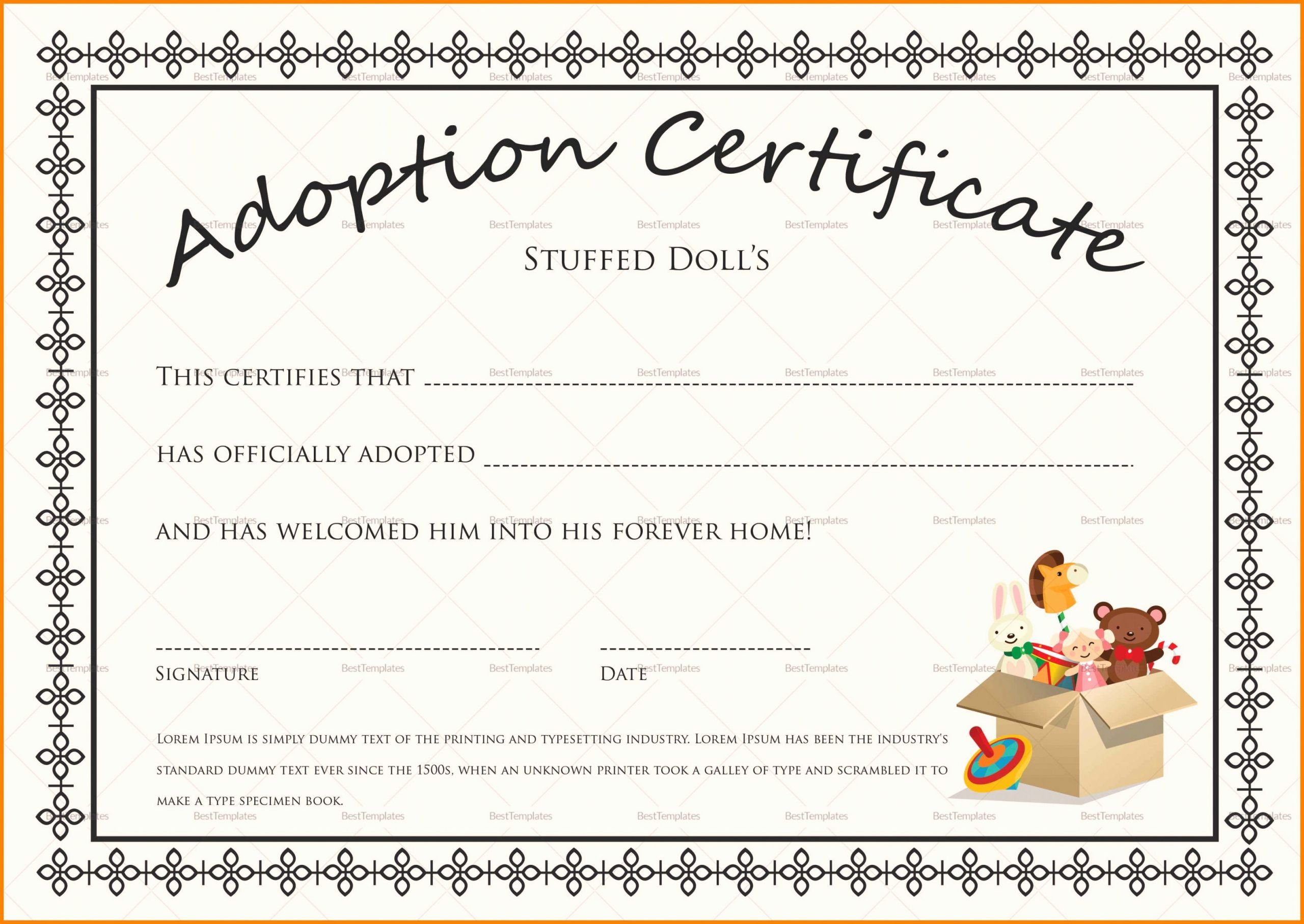 Child Adoption Certificate Template Elegant Child Adoption Certificate Template