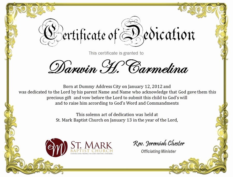 Child Dedication Certificate Editable Beautiful Baby Dedication Certificate