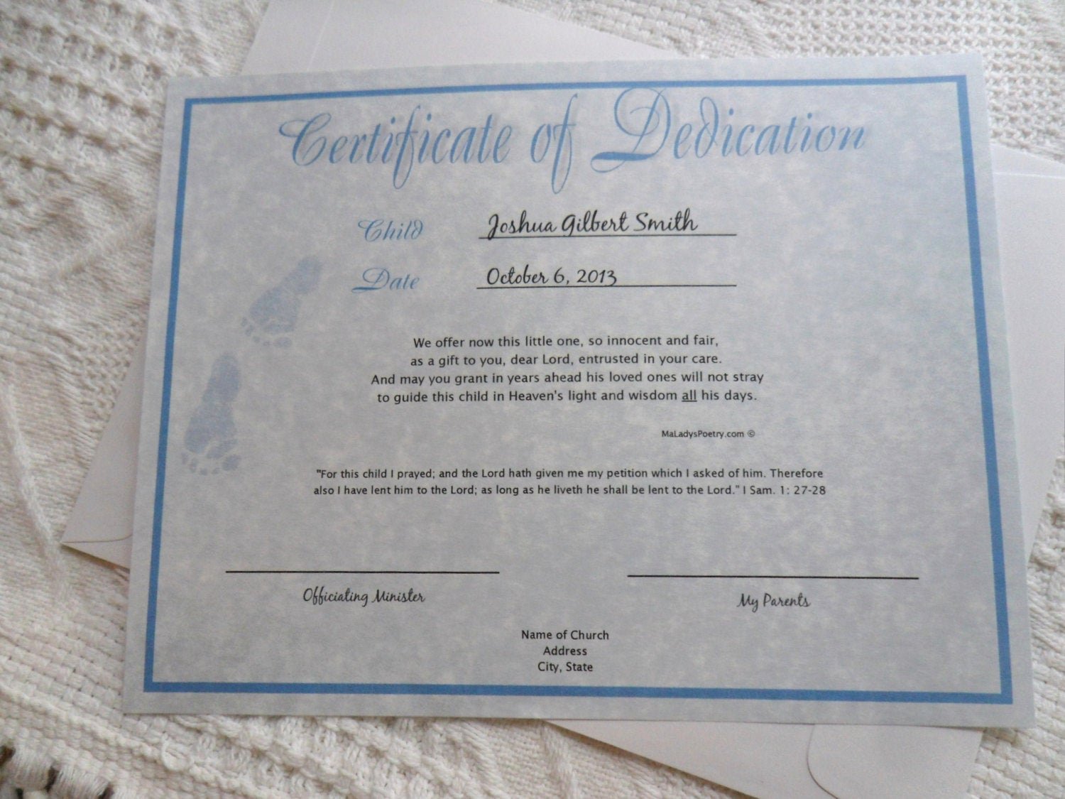 Child Dedication Certificate Template New Baby Boy Dedication Certificate Blue Parchment original