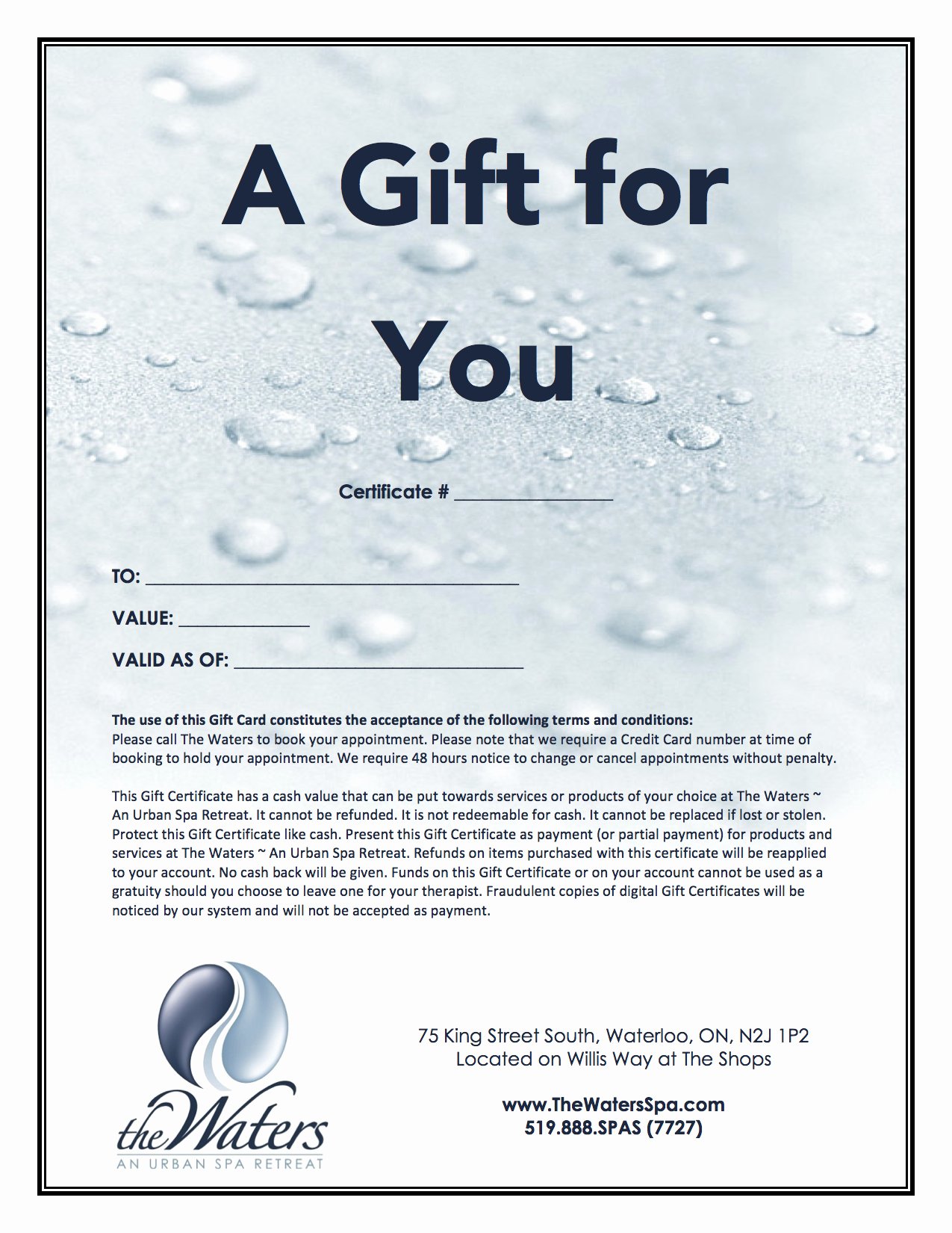 Children&amp;#039;s Product Certificate Template Lovely Email Gift Certificate the Waters Spa